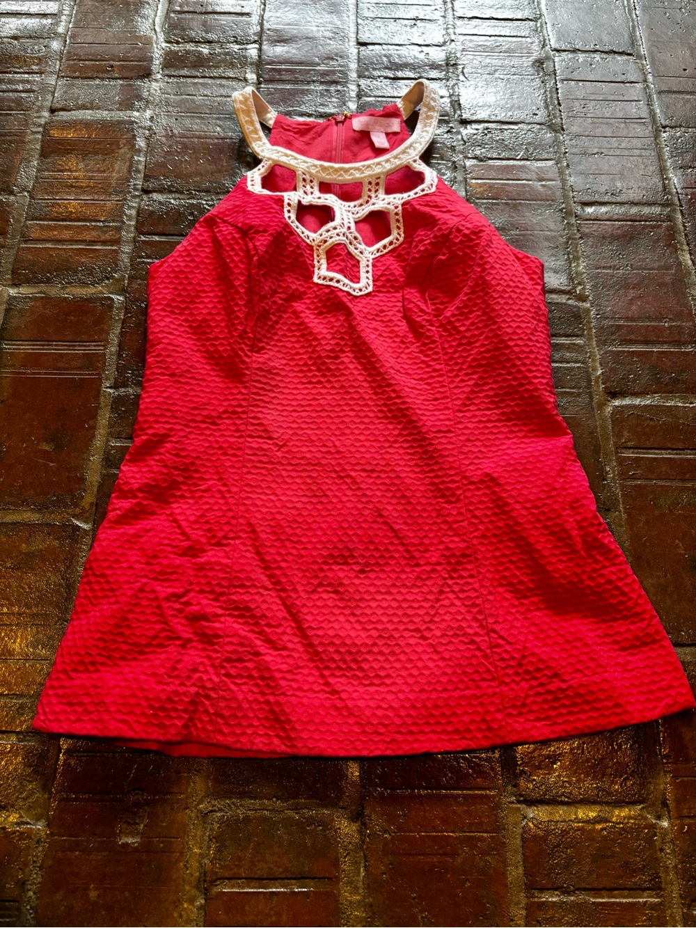 Lilly Pulitzer Bright Pink Halter Camisole with White Crochet Neckline